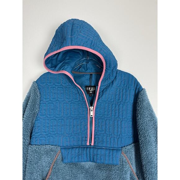 UGG Sherpa Fleece Pullover Women's Large Cozy 1/2 Zip Iggy Jacket Blue - Picture 2 of 10